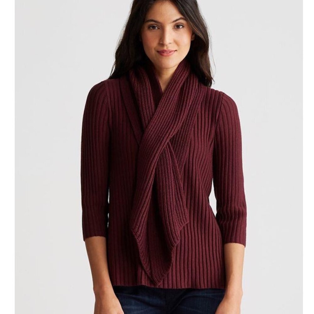 New w/Tags Eileen Fisher "Keyhole Scarf in 100% Merino Rib", Claret Red